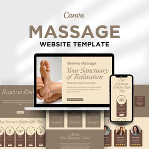 Modern Massage Therapist Canva Website Template | Simple and Earthy Canva Web for Wellness, Spa and Healing Professionals