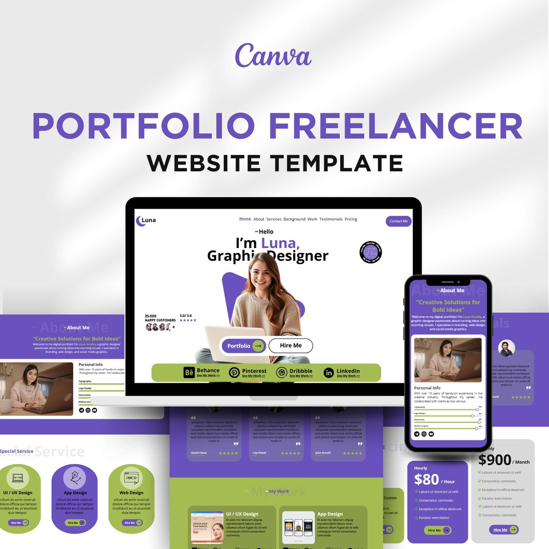 Canva Website Template for Freelance Portfolio | Modern Graphic Design ...