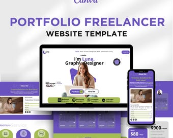 Plantilla web de Canva para portafolio freelance / Diseño gráfico moderno (Descarga digital)