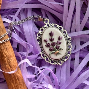 Handmade English Lavender Polymer Clay Necklace| Silver plated stainless steel chain