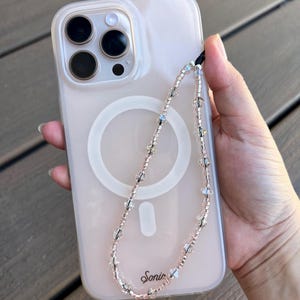 Rose Gold Phone Charm: Crystal & Miyuki Glass Beads, Handmade Wrist Strap