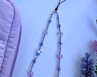 Purple Butterfly Phone Charm | Speak Now | Enchanted | Crystal & Miyuki Bead Wrist Strap