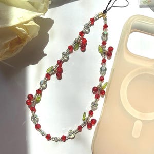 Sweet Cherry Pie Phone Charm: Handmade Beaded Wrist Strap