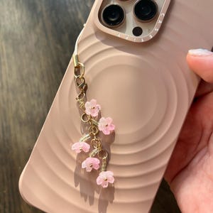 Pink Cherry Blossom Flower Charm | Sakura | phone charm  | handmade | bag charm | accessory | keychain | spring | floral | gold | green