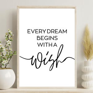 Todo sonho começa com um desejo - letras para cartazes, telas, cartões etc. | máx. DIN A3 / 30 x 40 cm | Decoração | dizendo | preto e branco