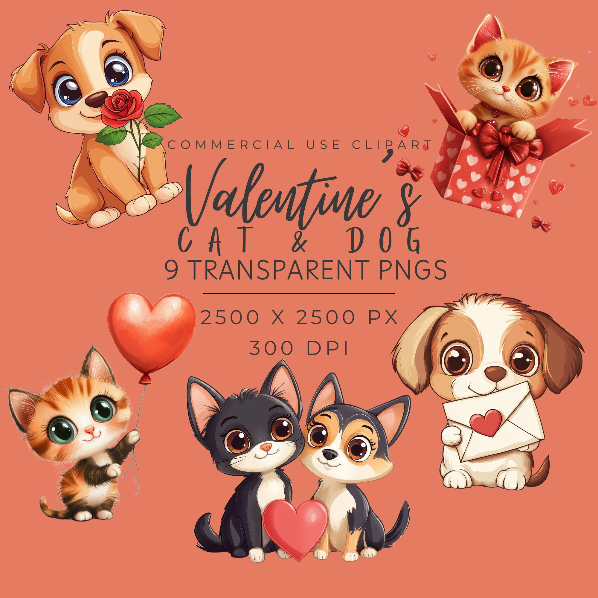 Valentine's Day Cat Dog Clipart PNG Cute Pet Love Graphics