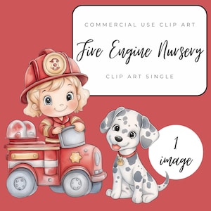 Fire Engine Nursery Clipart PNG - Cute Rescue Truck Graphic - Baby Boy Room Decor - Firefighter Vehicle Digital Download - Single Art Image