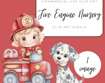 Feuerwehrauto Kinderzimmer Clipart PNG - Niedliche Rettungswagen Grafik - Baby Jungen Zimmer Dekor - Feuerwehrmann Fahrzeug Digitaler Download - Einzel Kunst Bild