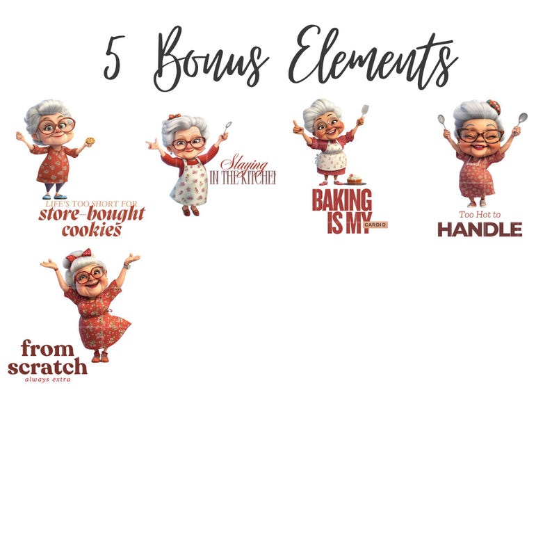 Sassy Grandma Clipart PNG Set – Retro Kitchen Graphics (digital ...