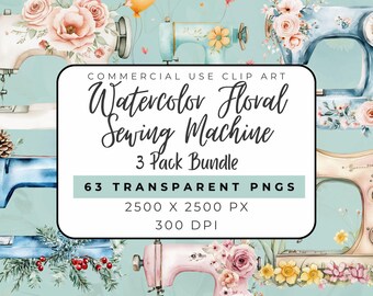 Floral Sewing Machine Clipart Bundle PNG - Classic Occasions Seasonal Craft Graphics - Quilting Embroidery Digital Download Set - DIY Decor