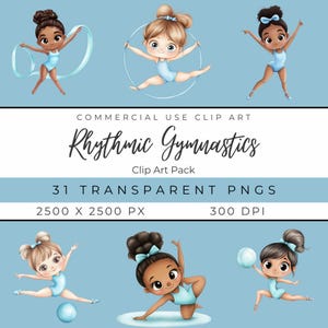 Watercolor Gymnastics Clip Art - Acrobatics Clipart - Kids Sports Graphics - Digital Download - PNG Images - Girls Illustrations