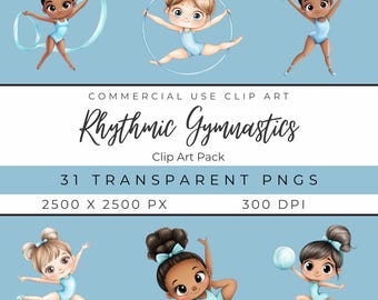 Watercolor Gymnastics Clip Art - Acrobatics Clipart - Kids Sports Graphics - Digital Download - PNG Images - Girls Illustrations