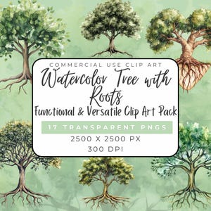 Bellissimi alberi con radici esposte - Raccolta di clipart di scene acquerellate - Download di alta qualità - Diritti commerciali