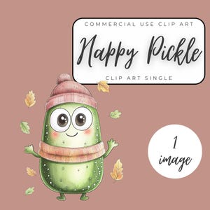 Happy Pickles Fall Leaves Clipart PNG - Cute Autumn Leaf Graphic - Whimsical Harvest Digital Download - Cozy Seasonal Nature Cartoon Art