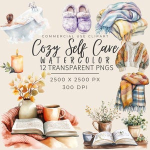 Cozy Self Care Clipart PNG - Relaxation Wellness Graphics - Hygge Inspired Digital Download - Spa Mood Art - Calm Mental Health Decor Set