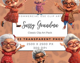 Sassy Grandma Clipart PNG – Funny Senior Woman Graphics (Digital Download)
