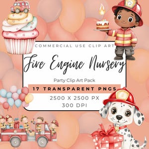 Clipart de cumpleaños de camión de bomberos - Bombero PNG para niños - Descarga digital - Decoración de guardería - Descarga instantánea - Camión de bomberos - Gráfico lindo
