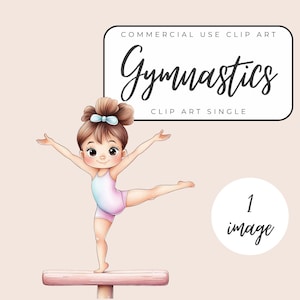 Clip art di ginnastica ad acquerello - Grafica di trave di equilibrio - Elementi di acrobazia - Arte sportiva per ragazze - Disegni per bambini - Decorazioni per feste