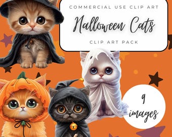 Halloween Cats Clipart Pack | Spooky Cat Illustrations