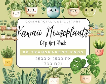 Kawaii Houseplants Clipart – Cute Succulents & Cactus PNG (Digital Download)
