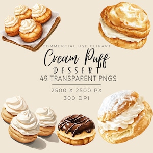 Windbeutel Dessert Clip Art - Digital Download PNG - Süße Bäckerei Grafiken - Sofort Download