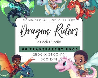 Dragon Riders Clipart Bundle PNG - Futuristic Heroic Playful Fantasy Graphics - Medieval Mythical Creatures Digital Download Set - Epic Art