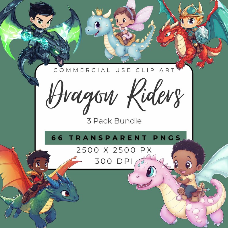 Dragon Riders Clipart Bundle PNG - Futuristic Heroic Playful Fantasy ...