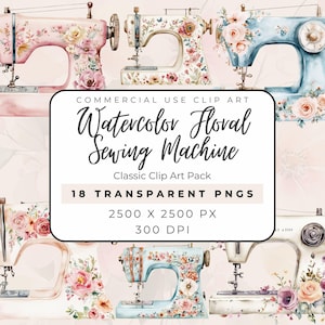 Floral Sewing Machine Clipart PNG - Vintage Craft Graphics Set - Quilting Embroidery Illustration - Digital Download - DIY Decor Elements