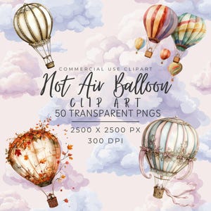 Balloon Ascension Clipart PNG - Hot Air Balloon Digital Download - Pastel Nursery Art - Sky Adventure Graphics - Boho Baby Shower Decor