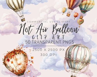 Imágenes prediseñadas de globos aerostáticos en formato PNG – Arte infantil en tonos pastel (descarga digital)