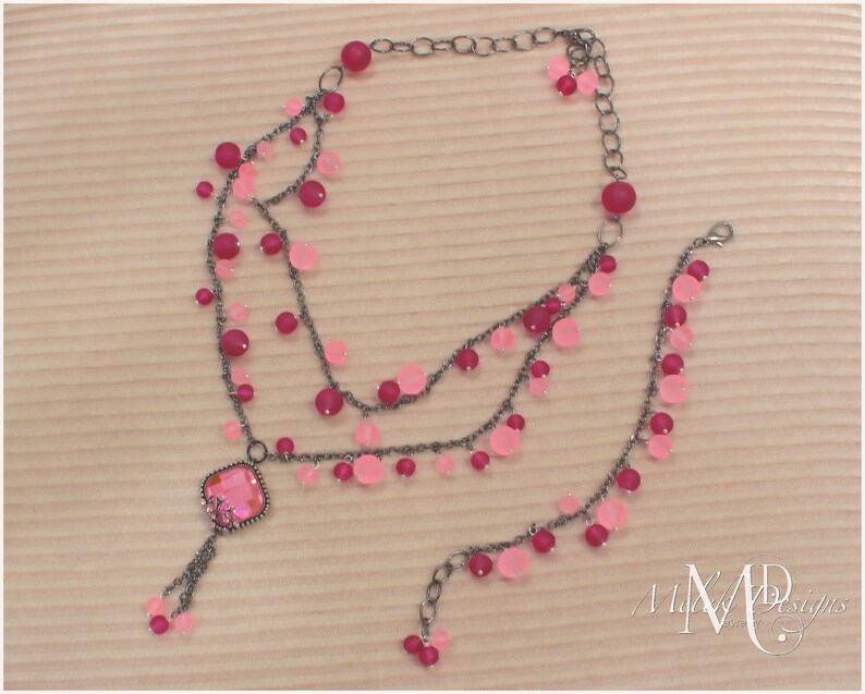 Light Pink Dark Pink Pendant Necklace Bracelet Jewelry Set Etsy