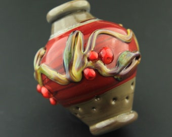 Lampwork Glass Bead, Focal, Brown, Raku,  Orange