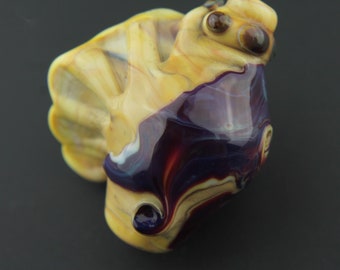 Glass Seashell Bead Lampwork,  Focal Shell, Purple, Gold, Burgundy