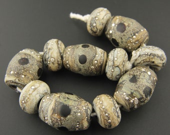 Lampwork Glass Bead Set Etched Rustic Organic