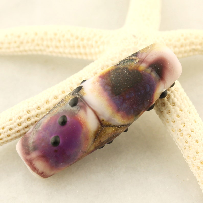 Silver Focal Purple Pink Black Lampwork Bead