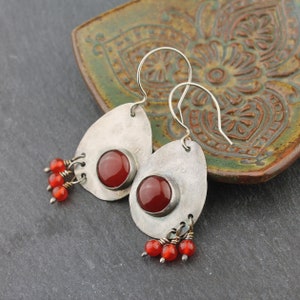 Sterling Silver Earrings, Carnelian Gemstones, Dangle Earrings image 2