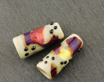 Lampwork Glass Bead Cones, Cream Purple Dichroic Glass, Jewelry Supply - Kumihimo - Peyote