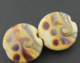 Lampwork Glass Bead Set Earring Pair, Lentil, Coin