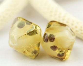 Handmade Lampwork Glass Bead Pair, Diamond Shape