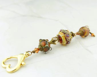 Bag, Purse Charm with Lampwork Glass Beads, Zipper Pull