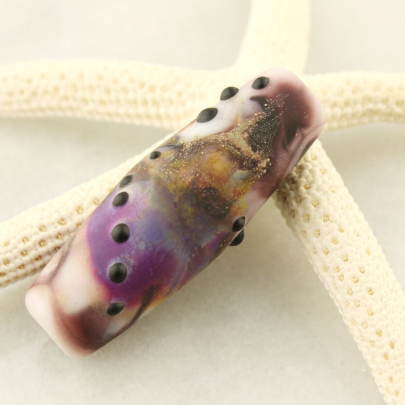 Silver Focal Purple Pink Black Lampwork Bead