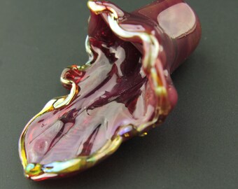 Handmade Lampwork Glass Bead, Cranberry, Sculptural Glass Flower