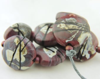 Glass Lampwork Bead Set Lentil, Etched Matte