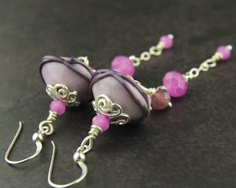 Handmade Lampwork Earrings, Sterling Silver, Pink