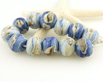 Glass Beads, Lampwork Bead Set, Matte Blue