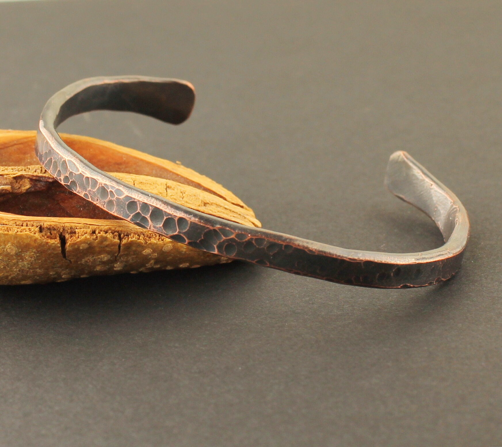 Thin Rustic Copper Cuff Bracelet 3mm Diameter