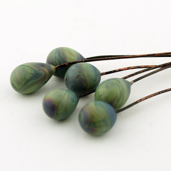 SRA Lampwork Glass Bead Head Pins Headpin Etched Beads on 20 Gauge Antique Copper Wire