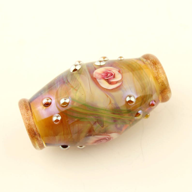 Glass Rose Floral Focal Pink and Orange Flowers /'Peace Rose/' Lampwork Bead