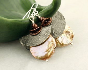 Sterling Silver Earrings, Pewter, Copper, Pearls, Beaded Jewelry