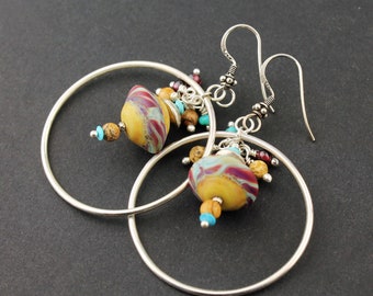 Lampwork Earrings, Sterling Silver Hoop